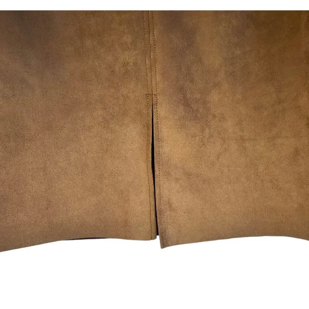 Chaps NWT Caramel Brown Faux Suede Boho Cowgirl Knee Length Skirt